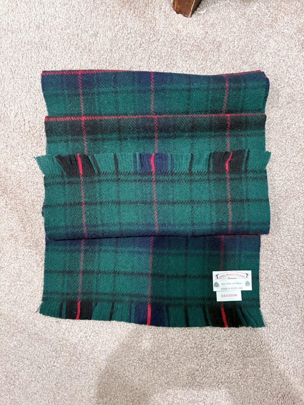 Vintage James Pringle Weavers Davidson Tartan 100% Wool Scarf Scotland